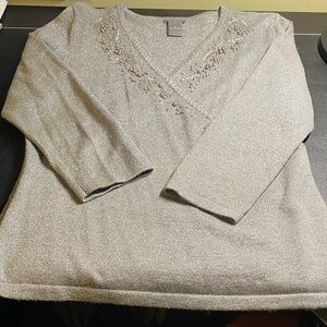 Ann Taylor Metallic Gray Knit Sweater